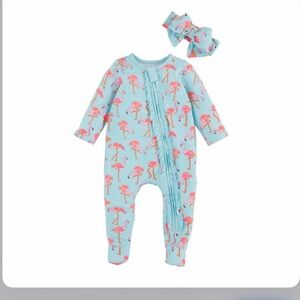 Mud Pie Baby Girl Sleeper Footies With Matching Headband